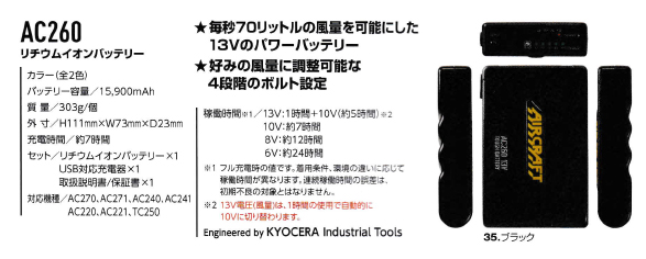 AC260 リチウムイオンバッテリー